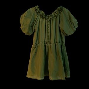 Puff sleeve satin ruffled peplum olive green boutique blouse so pretty S